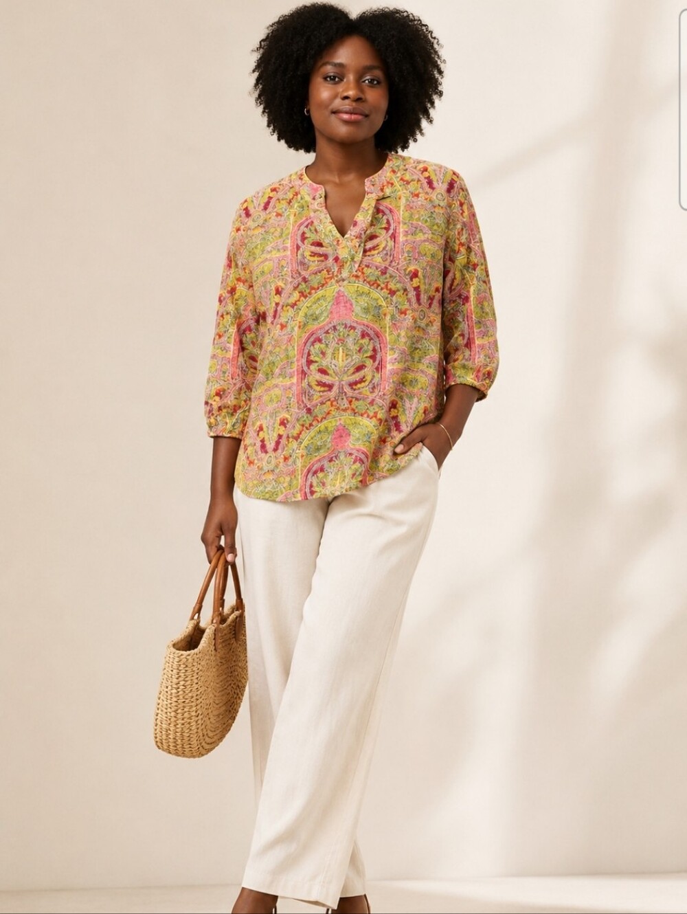 Talbots Yellow Paisley Floral Petite Sz Lg